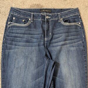 CATO PREMIUM Classic, Dark Blue Stretch Denim High Rise Bling Jeans; Size 12